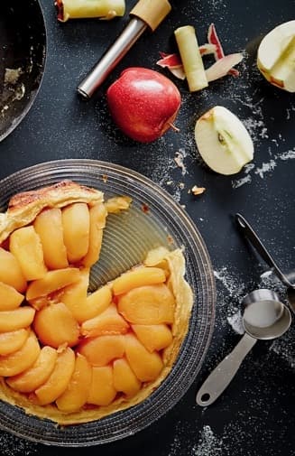 Baked Apple Tart on Table with Ingredients
