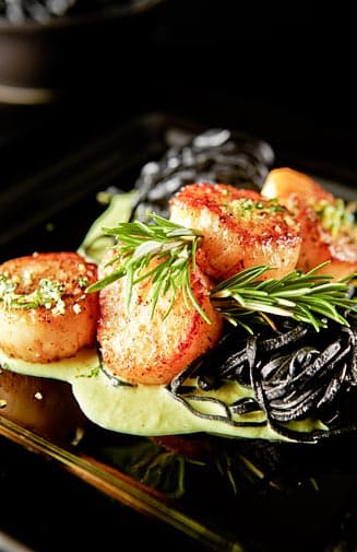 Squid Ink Pasta with Seared Scallops