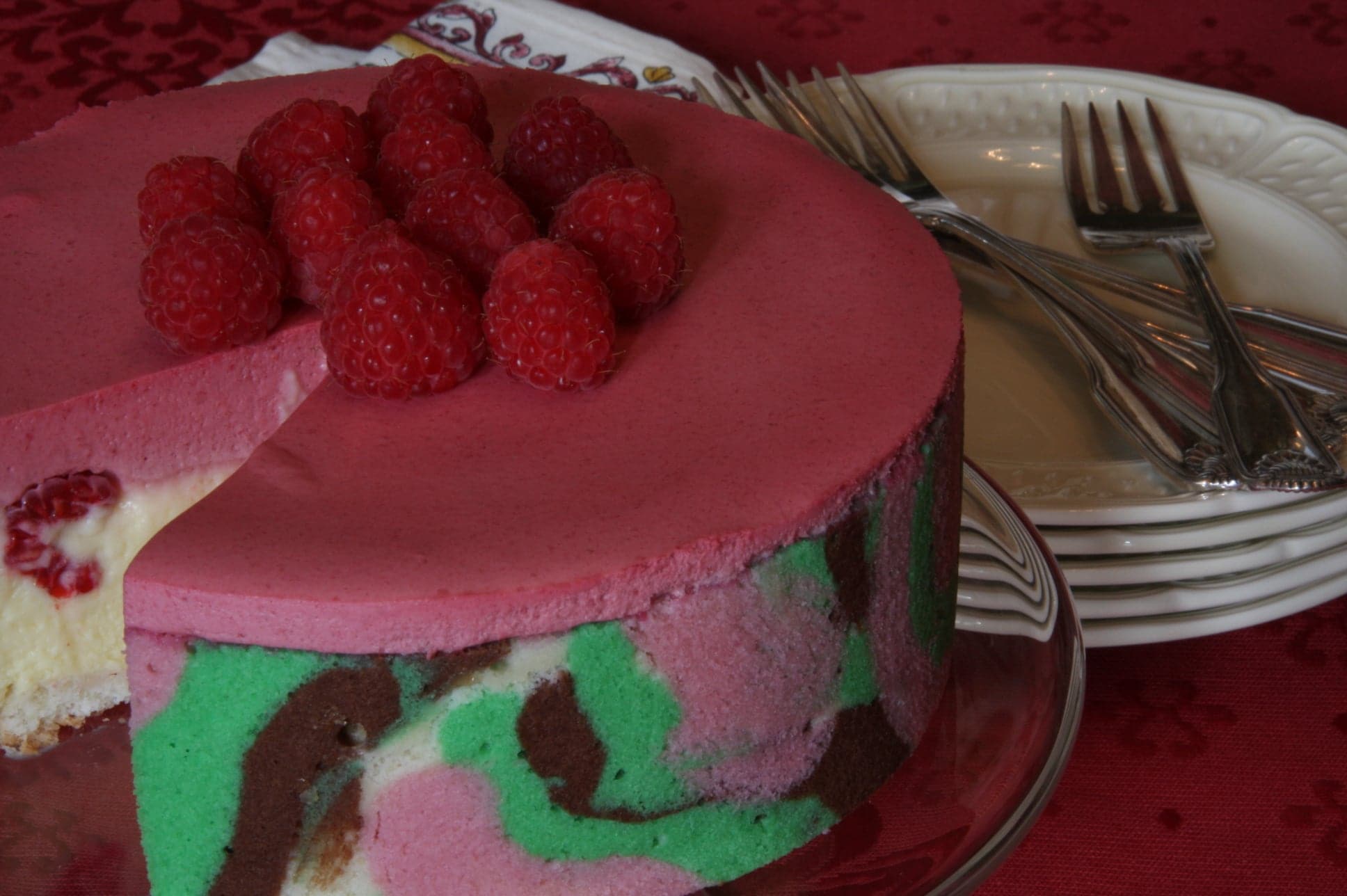 Raspberry and Passion Fruit Mousse Cake